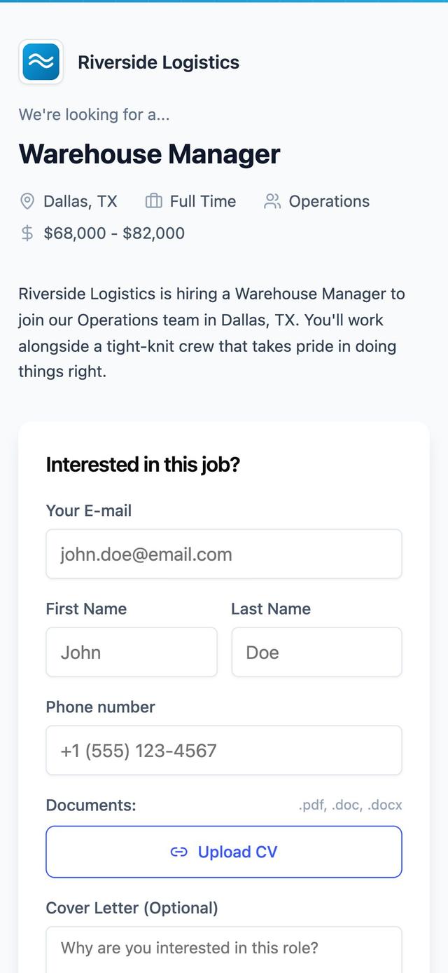 Applying for a job on a phone